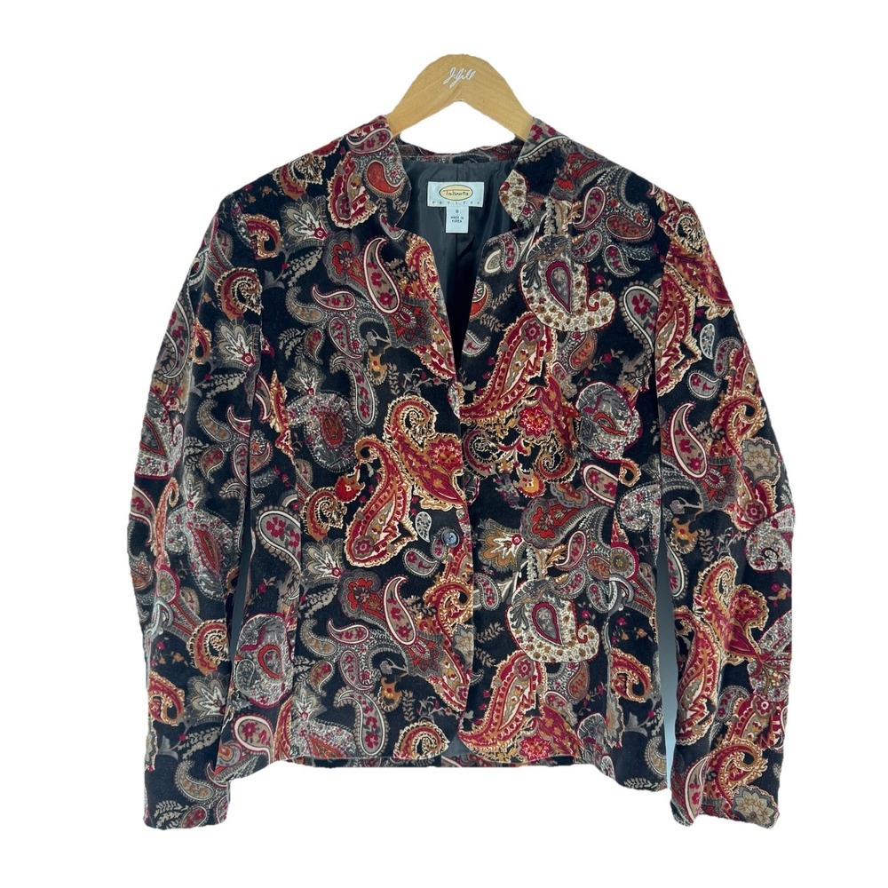 Vintage Talbots Velvet Lined Paisley Blazer Jacket Sz 8 Dark Floral Retroβ Lined